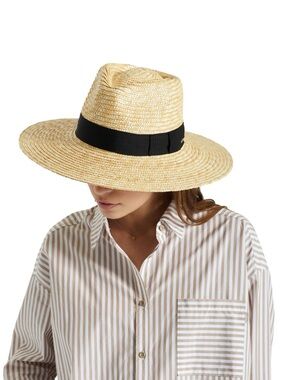 Brixton Joanna Straw Hat Small Wide Brim Fedora Natural Black Band